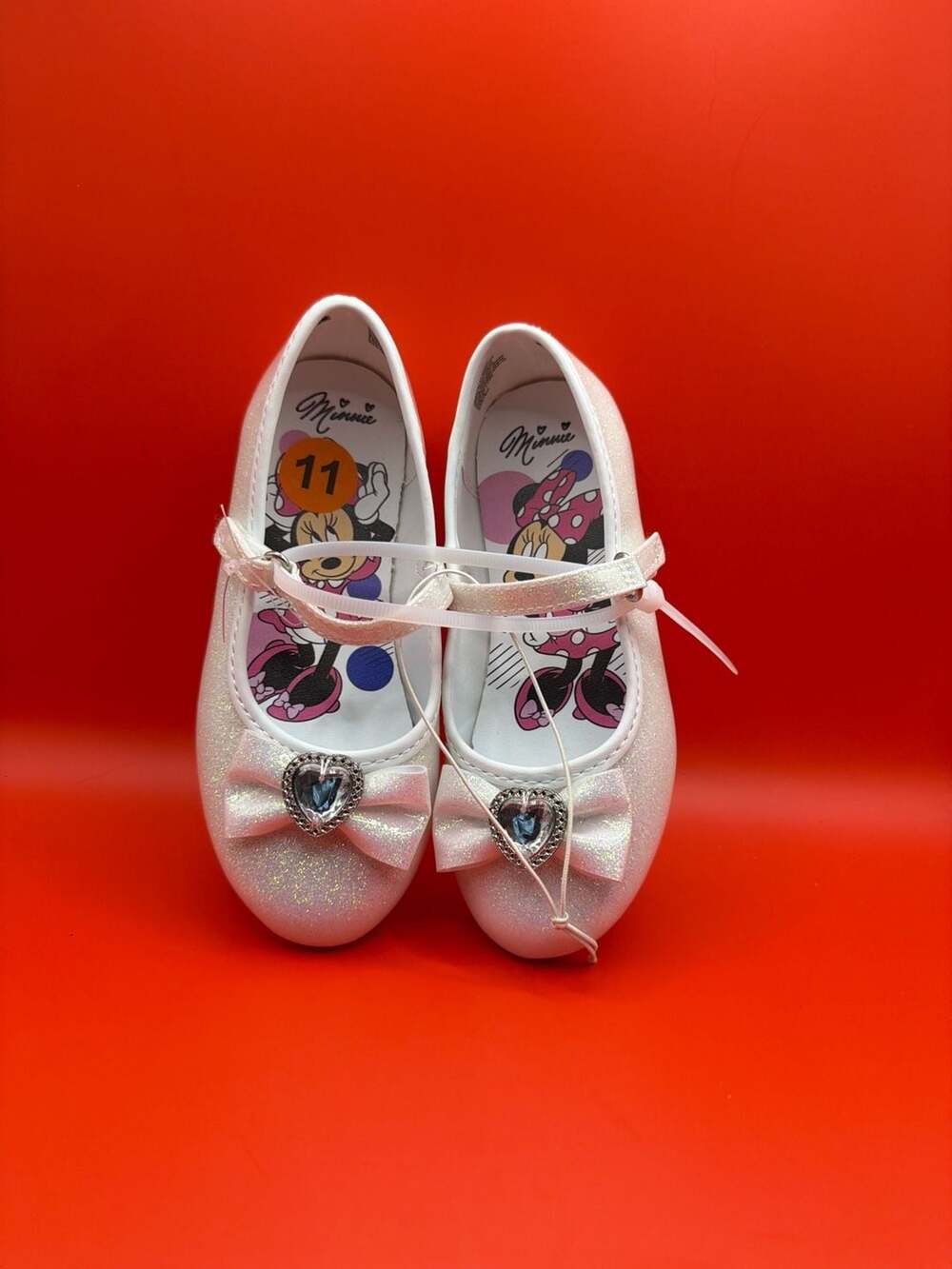 Disney Minnie Mouse White Glitter Mary Jane Shoes Toddler Size 11